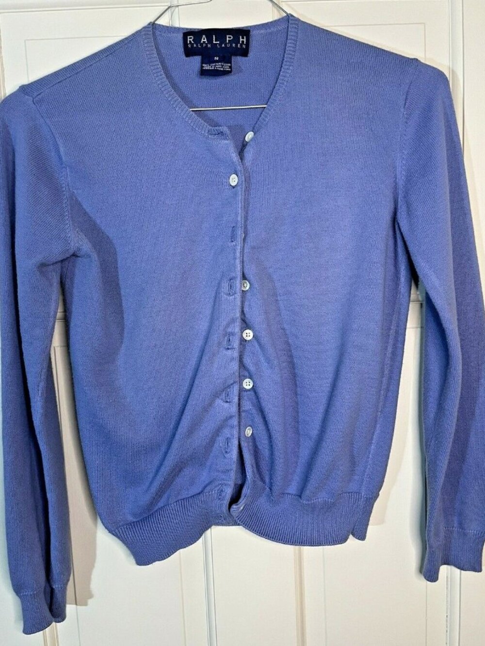 Ralph Lauren Womens Periwinkle Blue Cotton Cardigan Sweater Size S